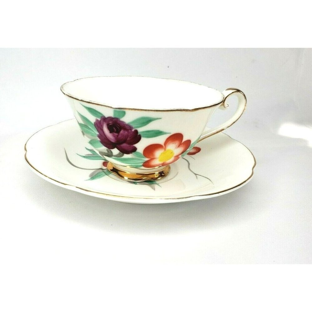 Vintage Bone China E Floral Design Tea Cup And Saucer Made In Japan